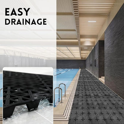 RITOLLO Modular Interlocking Cushion Drainage Floor Tiles, 60-Pack 11.8"x11.8" PVC Raised Non-Slip Interlocking Mats with Drain Holes for Deck, Pool, Garage, Shower, Patio, Bathroom, Sauna, Yard
