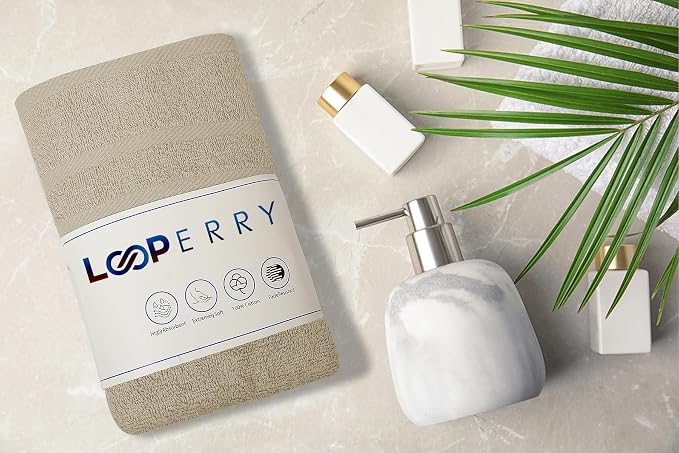 Looperry 6 Pack Small Bath Towel Set - 100% Cotton 23x46 Shower Towels in 450 GSM. Lightweight & Absorbent Quick Dry Gym Towel for Showering, Pet Drying, Spas & Salons. Terry Ringspun Towels (Beige)