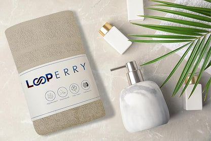 Looperry 6 Pack Small Bath Towel Set - 100% Cotton 23x46 Shower Towels in 450 GSM. Lightweight & Absorbent Quick Dry Gym Towel for Showering, Pet Drying, Spas & Salons. Terry Ringspun Towels (Beige)