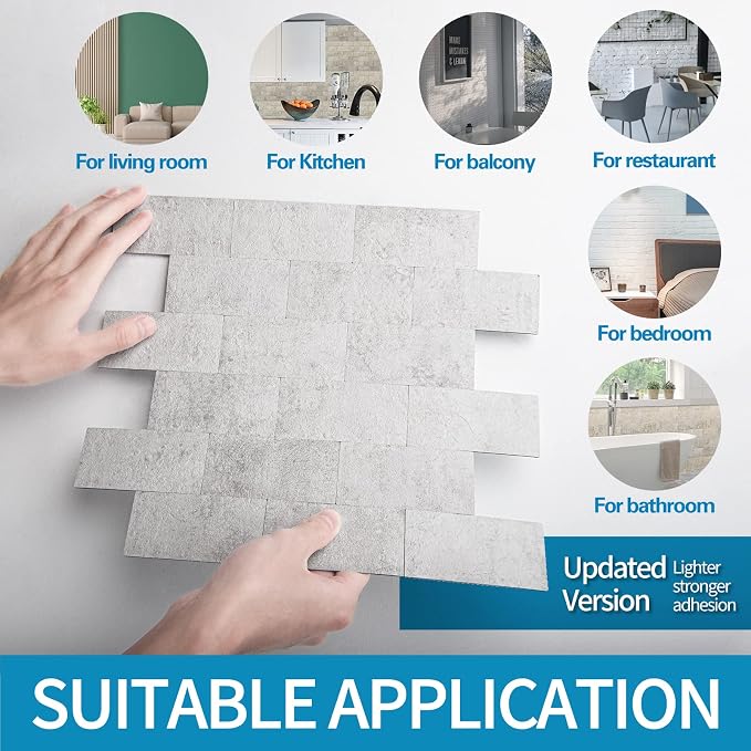 Art3d Peel and Stick Backsplash, Stick on Wall Tile, 10-Pack, Natural White | PVC, Self Adhesive, Splash Resistant, Multi-Surface Compatibility, Ideal for Kitchens, Fireplaces, Stair Areas