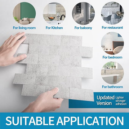 Art3d Peel and Stick Backsplash, Stick on Wall Tile, 10-Pack, Natural White | PVC, Self Adhesive, Splash Resistant, Multi-Surface Compatibility, Ideal for Kitchens, Fireplaces, Stair Areas