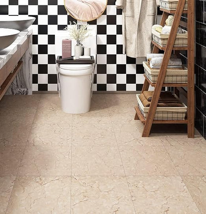 Livelynine 16-Pack Peel and Stick Tiles Floor Tile Waterproof Bathroom Self Adhesive Floor Tiles for Kitchen Basement Bedroom Sticky Vinyl Flooring Gold Canyon Marble Laminate Flooring Linoleum 12X12