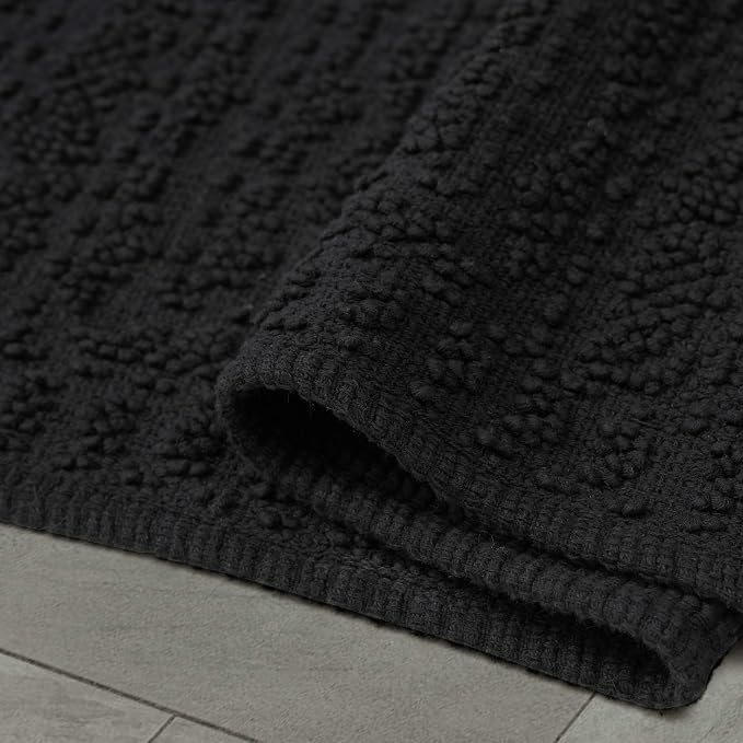 French Connection Nellore Bath Rugs, Woven and Beaded Bath Mats, Durable and Thick Bath Mats for Bathroom and Shower Rugs, 20" x 38", Black