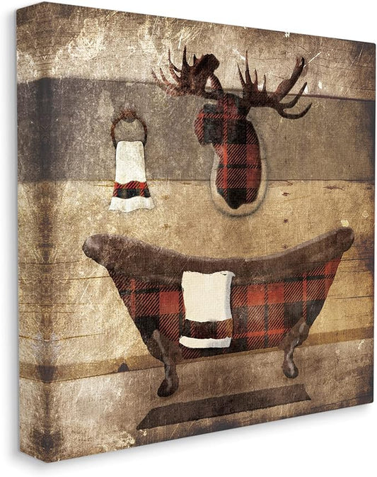 Stupell Industries 'Plaid Cabin Bathroom Country Wood Textured'| Canvas Art | Stupell Industries | 36 x 36 Inches, Easy to Hang and Sturdy, Made in USA, by Lauren Gibbons