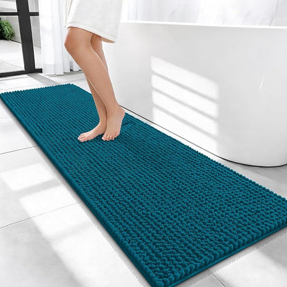 OLANLY Thick Chenille Bathroom Runner Rugs Mats 59x20, Peacock Blue | Soft Absorbent Bath Rugs, Rubber Backing, Machine Wash Dry, Bath Mats for Bathroom, Tub and Shower, Home Decor Accessories