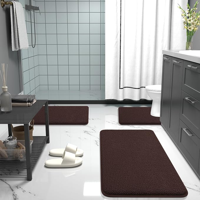 OLANLY Thick Memory Foam Bathroom Rugs 30x20, Absorbent Bath Mat, Brown | Soft Quick Dry Bath Rugs, Non-Slip, Machine Washable Carpet for Bathroom Floor, Tub and Shower, Home Decor Accessories