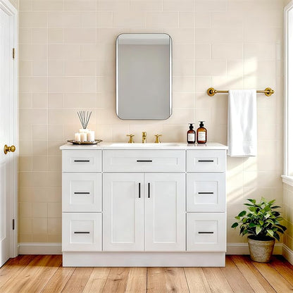 Large 48 Inch Bathroom Vanity with Ceramic Sink and 6 Soft-Close Drawers, Spacious White Cabinet with Thickened Construction