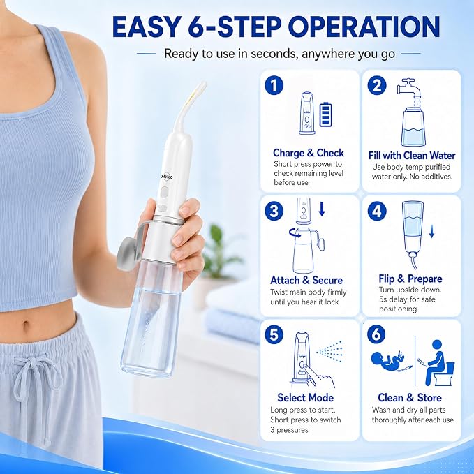 Xavilo Electric Portable Bidet for Travel, Rechargeable Handheld Sprayer | 350ml, 3 Modes, Warm Water Compatible, 150° Foldable Nozzle, IPX7 Waterproof, BPA Free, USB-C for Camping, Women & Men