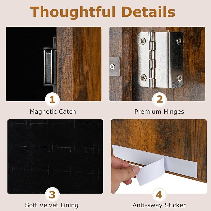 COSTWAY Full Length Mirror Jewelry Armoire, Wall Door Mounted Jewelry Cabinet Organizer with Makeup Mirror, Ring Slots and Necklace Hooks for Bedroom, Dressing Room (Rustic Brown)