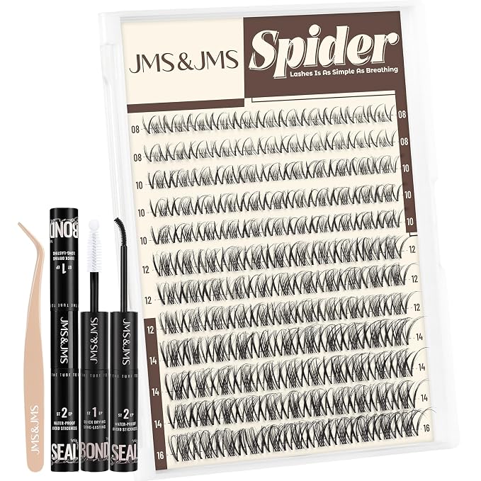 JMS&JMS Spider Lash Clusters Kit Breeze Wispy Eyelash Clusters Kit Natural Invisible Band D Curly 8-16mm Spider Lashes Kit