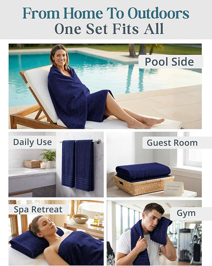 Casa Platino 100% Cotton 4 Pack Bath Towels (30"x60") - Ring Spun Mercerized Cotton Towels Set for Bathroom - Quick Dry, Soft & Absorbent Large Bath Towel Set - Dorm Essentials for Boys - Navy Blue