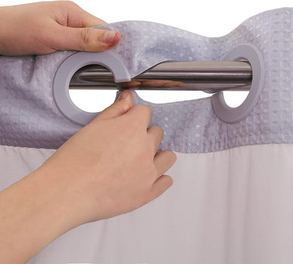 RiverDream Heavyweight Waffle No Hook Shower Curtain with Liner,Lilac,71x74 | Dotted Waffle,Snap-in Liner,Heavy Duty,Quick Dry,Mesh Top Window,With Bottom Magnets,Hotel-Grade,Washable,Standard Size