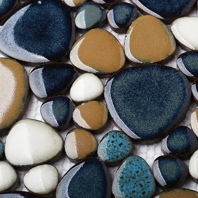 Pebble Tile for Shower Floor Aqua Cobalt Blue Mosaic Backsplash Tiles (5 Sheets)