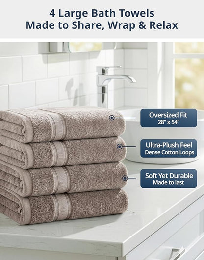 LANE LINEN Towel Set 4 Piece Soft Absorbent Quick Dry - Platinum | Oeko-Tex Bath Towels - Terry Weave Comfort, Long-Lasting Comfort, Hotel-Style Look, Gets Softer With Every Wash