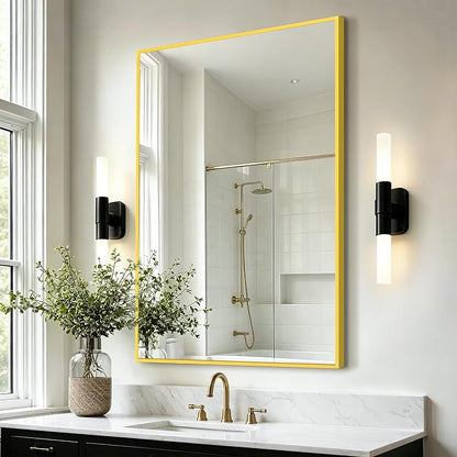 Bathroom Vanity Mirror for Over Sink, 36x24 Inch Matte Gold Mirror | Shatterproof Tempered Glass, Anti-Rust Metal Frame, Rectangle Wall Mirrors for Bedroom, Living Room & Entryway