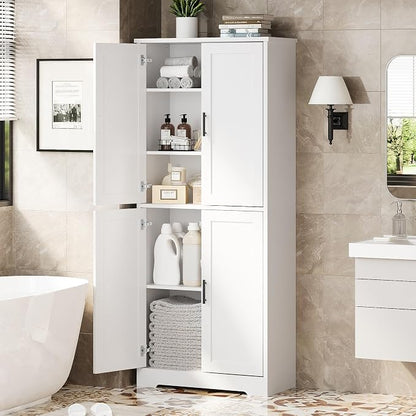 IDEALHOUSE Pantry Cabinet,70" Tall Kitchen Pantry Cabinet with 4 Doors and 3 Adjustable Shelves, Freestanding Cupboard, Modern Storage Cabinet for Bathroom, Dining Room, Living Room (White)