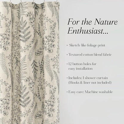 Lush Decor - Shower Curtain, Textured Linen Design, Botanical Dreams, Floral Bathroom Decor (Light Linen/Black, 72" x 72")