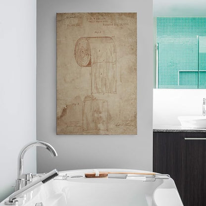Renditions Gallery Toilet Paper Patent Drawing Gallery Wrapped Canvas Wall Art, 24x36, Vintage