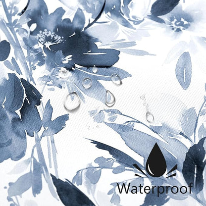 Small Stall Shower Curtain 36x72 Inch Half Narrow Watercolor Floral Decor | Navy Blue Modern Abstract Flower Dorm Bathroom Shower Curtain Set with Hooks