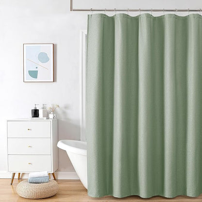 OVZME Long Stall Shower Curtain 54X78 inch, Embossed Textured Fabric Shower Curtain for Bathroom - Soft Cloth & Hotel Spa, Water Repellent, Machine Washable Bathroom Curtain, Sage Green