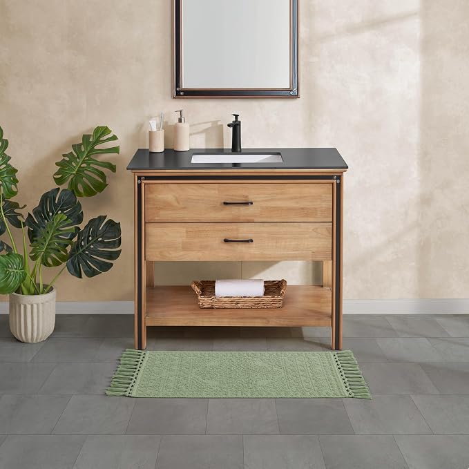 French Connection Nellore Bath Rugs, Woven and Beaded Bath Mats, Durable and Thick Bath Mats for Bathroom and Shower Rugs, 20" x 38", Sage Green