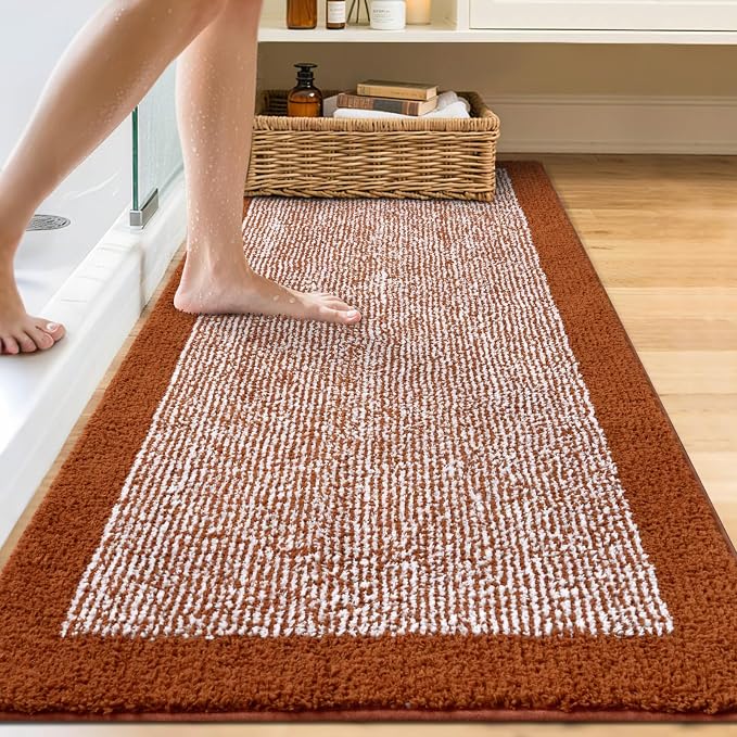 70x24 Long Bathroom Rugs Washable Non Slip, Bath Mat for Bathroom Floor Tub, Soft Absorbent Quick Dry Mats for Shower,Bathtub,Home Decor(Coral Orange)