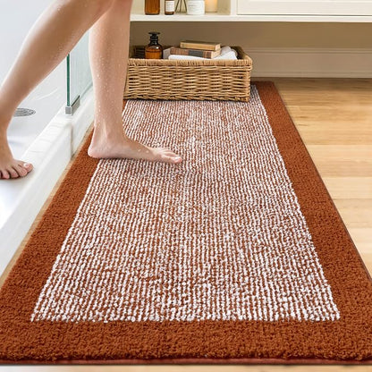 70x24 Long Bathroom Rugs Washable Non Slip, Bath Mat for Bathroom Floor Tub, Soft Absorbent Quick Dry Mats for Shower,Bathtub,Home Decor(Coral Orange)