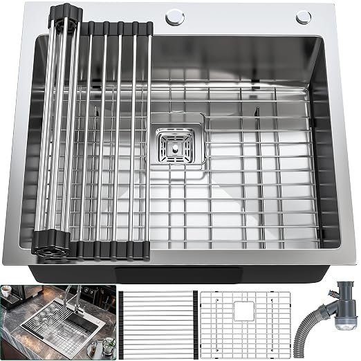 YITAHOME Drop in Kitchen RV Sink 25 in Topmount 304 Stainless Steel Single | Bar Sinks 25 x 22 x 10 Inch