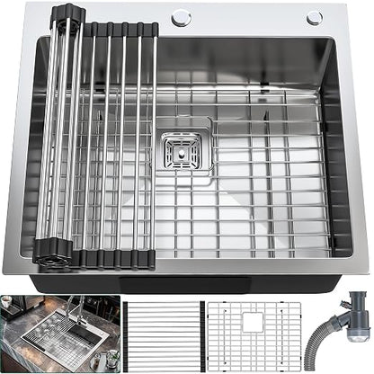 YITAHOME Drop in Kitchen RV Sink 25 in Topmount 304 Stainless Steel Single | Bar Sinks 25 x 22 x 10 Inch