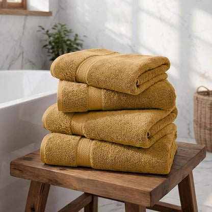 Superior Egyptian Cotton Plush & Absorbent, Bath Towel Set of 4, Gold | Quick Dry, Soft Luxury Towel Set, Bath Essentials for Bathroom, Guest Bath, Spa, 4 Piece Bath, Madeline Towels