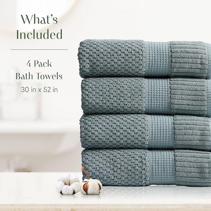 4 Pack 100% Cotton Bath Towels | Green Towels | Oeko‑TEX Standard 100 | Soft & Absorbent, Quick‑Dry | Trinity Collection - Stormy Sea