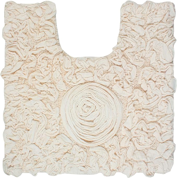 Home Weavers Bell Flower Collection 100% Cotton Tufted Bath Rugs, Extra Soft and Absorbent Bath Rugs, Non-Slip Bath Mats, Machine Washable, Bath Mats for Bathroom Floor and Tub, 20"x20" Contour, Ivory