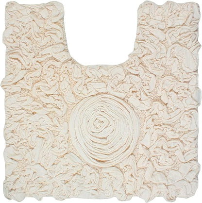Home Weavers Bell Flower Collection 100% Cotton Tufted Bath Rugs, Extra Soft and Absorbent Bath Rugs, Non-Slip Bath Mats, Machine Washable, Bath Mats for Bathroom Floor and Tub, 20"x20" Contour, Ivory