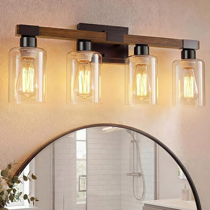 VOLISUN Farmhouse Bathroom Vanity Light Fixtures,4 Light,UL Certificated | 4 Light Bathroom Vanity Lights Over Mirror, Rustic Vanity Light for Bathrooms,Wood Bathrooms Lights Fixtures Over Mirror
