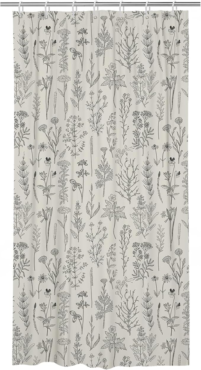 Coxila Vintage Floral Shower Curtain Stall Small Spring Farmhouse Beige Cream Neutral Rustic Flower Retro Country Half Narrow Single Walk in Stand up Bathroom 36x72 Inch Polyester Fabric 7 Pack Hooks
