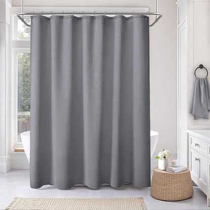Waffle Weave Shower Curtain - Grey Cotton Fabric Texture Heavyweight Shower Curtains for Bathroom,Washable,72Wx72L