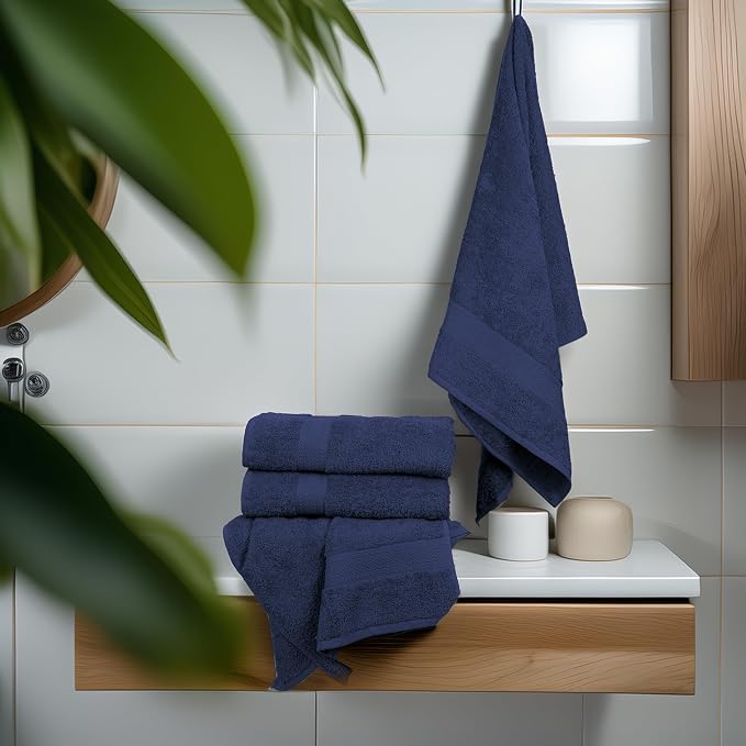 Commercial Bulk Pack of 12 Large Bath Towels – 100% Cotton Terry 24" x 50" – Ideal for Hotels, Salons, Gyms, Spas & Institutional Use – Navy Blue