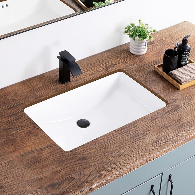 27 Inch Undermount Bathroom Sink White Ceramic Rectangular Under Counter Bathroom Sink for Cabinet Porcelain Vanity Sinks,Overflow Type (27.3"x16.5")