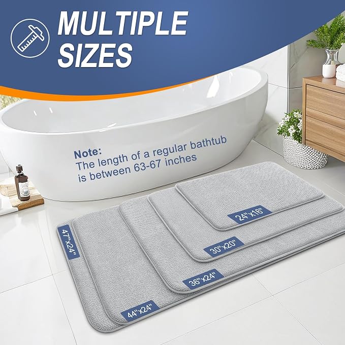 OLANLY Memory Foam Bathroom Runner Rugs 47x17, Long Bath Mats, Light Grey | Soft Quick Dry Bath Rugs, Non-Slip, Absorbent Machine Washable Mat for Bathroom Floor, Tub and Shower, Home Decor Accessories