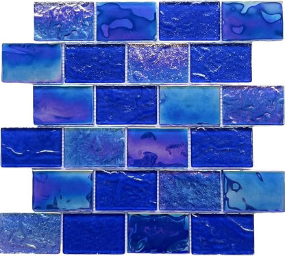 LSDECO 5 Sheets Glass Tile Mosaic Tiles Pool Tile Backsplash for Kitchen Bathroom Shower Tile (Cobalt Blue, 5 Sq.Ft)