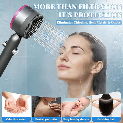 Filtered Shower Head with Handheld,High Pressure3+1Spray Mode Showerhead with Filters,Water Softener Filters Beads for Hard Water 360°Rotating Adjustable Shower Head with Wall Holder&ON/Off Switch
