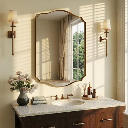 Black Vanity Wall Mirror 30"x22", Scalloped Edge Bathroom Mirror | Rust-Proof Metal Frame, Hangs Vertically/Horizontally, Decorative Bathroom Mirror, For Vanity, Bedroom & Entryway