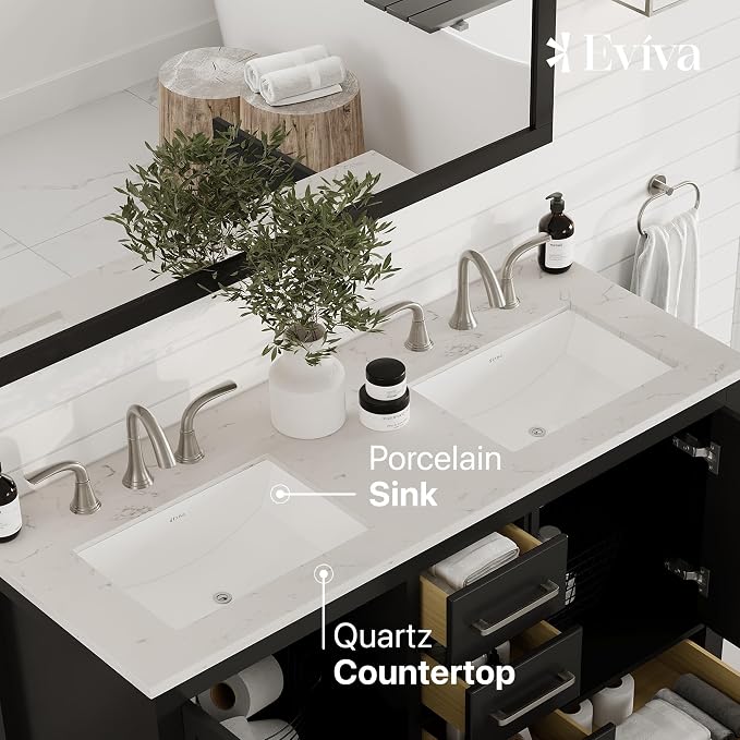 Aberdeen 48 in. Espresso Double Sink Bath Vanity with Carrara Quartz Top and Undermount Porcelain Sinks