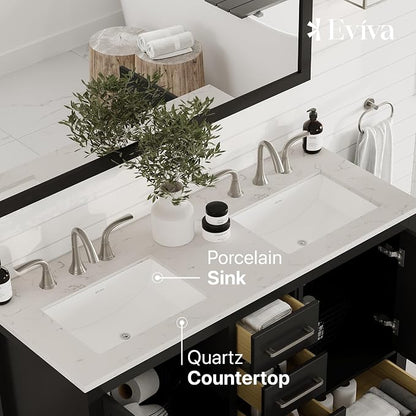 Aberdeen 48 in. Espresso Double Sink Bath Vanity with Carrara Quartz Top and Undermount Porcelain Sinks