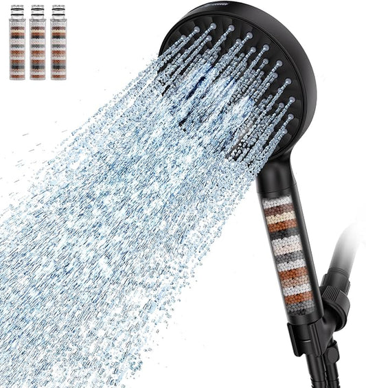 SR SUN RISE Filtered Shower Head with Handheld High Pressure 9 Spray Mode Showerhead Detachable Shower Head Water Softener Filters Beads for Hard Water Remove Chlorine 4 Filters Matte Black