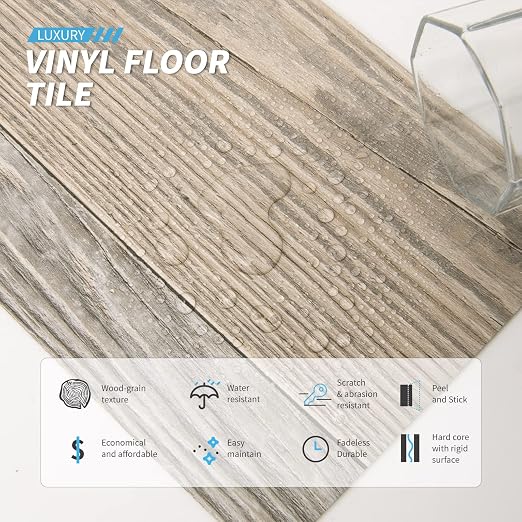 Art3d 36-Pack Wood Texture Peel and Stick Vinyl Flooring Tiles, Aged Wood | 18 & 54 sq.ft Options, Rigid Surface Hard Core, Waterproof, Self-Adhesive, Impact Resistant, Fit Indoor Household Spaces