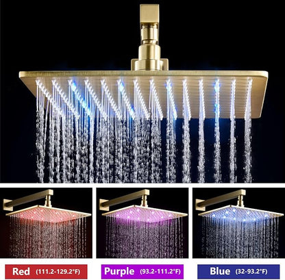 Aolemi Shower Faucet Set with Valve Handheld 10" LED Head Brushed Gold | Handheld Spray,10 Inch Rain LED Head,Valve and Trim Kit,All Metal,Wall Mount Shower System,Bathroom Mixer