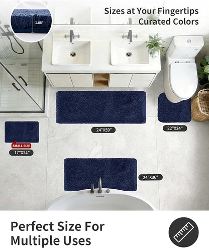 ILANGO Navy Blue Toilet Rugs U Shaped 22" × 24" Non Slip & Super Absorbent Extra Thick Soft, Washable Bath Mats for Bathroom Floor, Microfiber Plush Shaggy Contour Bath Rugs for Toilet,Dry Quick
