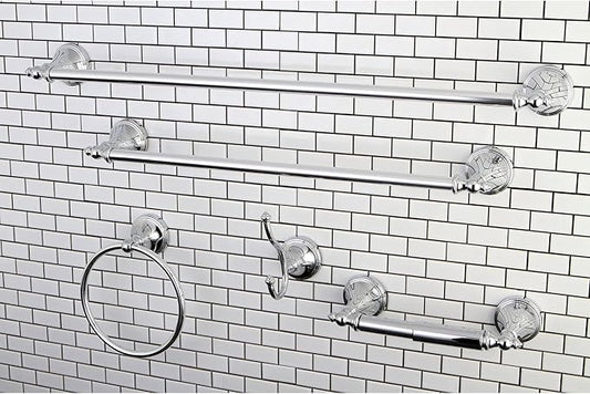 Kingston Brass Naples 5-Piece Accessory Set with 18" & 24" Towel Bar, Towel Ring, Robe Hook & Toilet Paper Holder, Polished Chrome