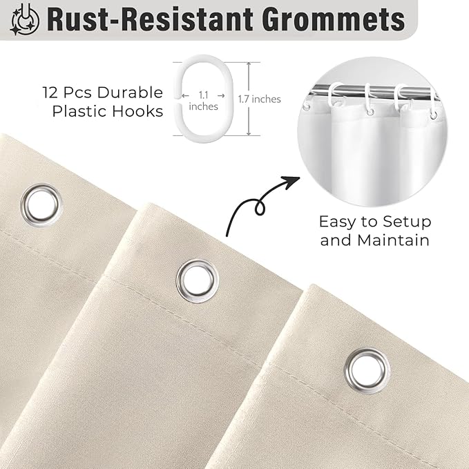 Seasonwood Beige Ruffle Shower Curtain 72x78 Inch Neutral Shower Curtain Button Design Farmhouse Country Style Rustic Decorative Fabric Shower Curtains